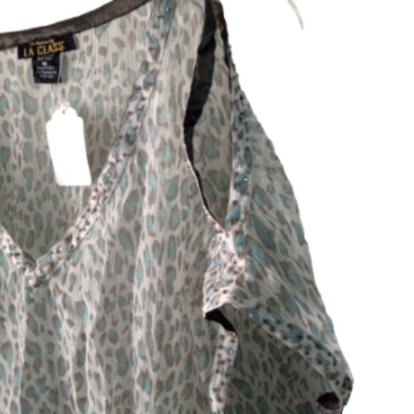 Women's Top/Cover-Up Sz Med Sheer drawstring waist beaded V-Neck/Cold Shoulder - Picture 7 of 12